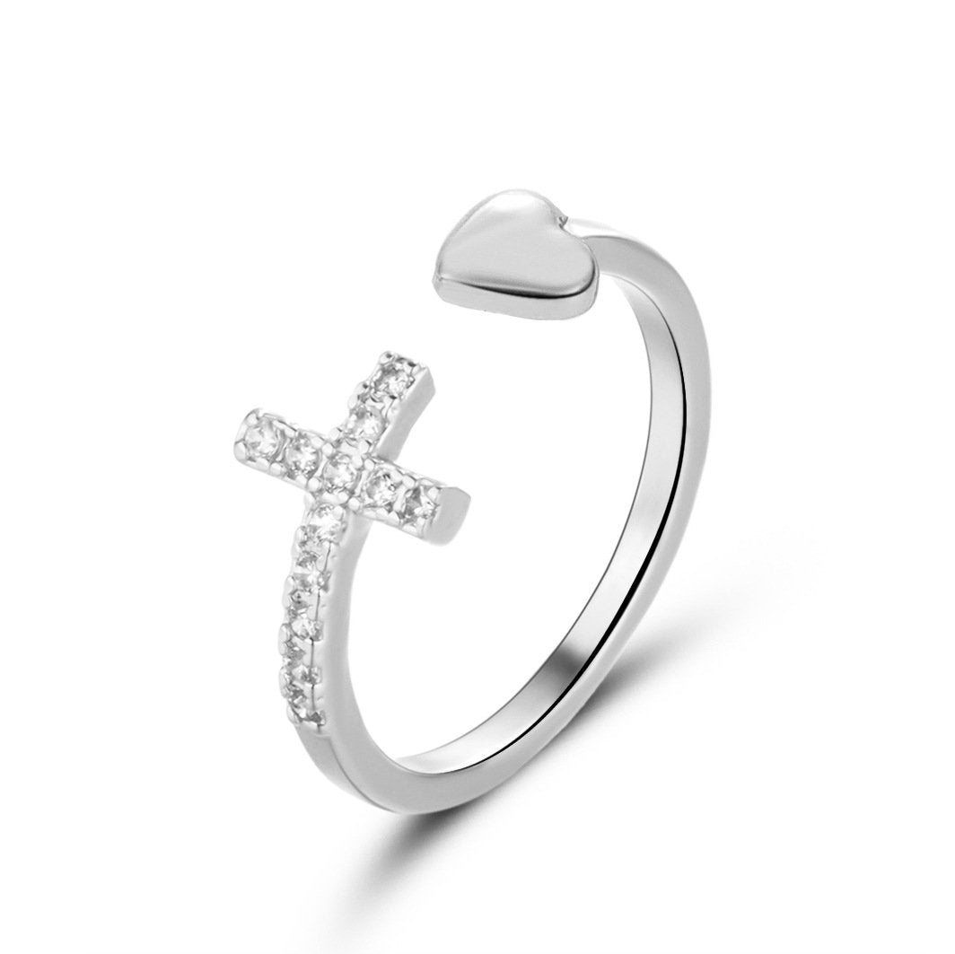 Creative Diamond Open Cross Ring Simple Love Index Finger Ring Valentine's Day Gift