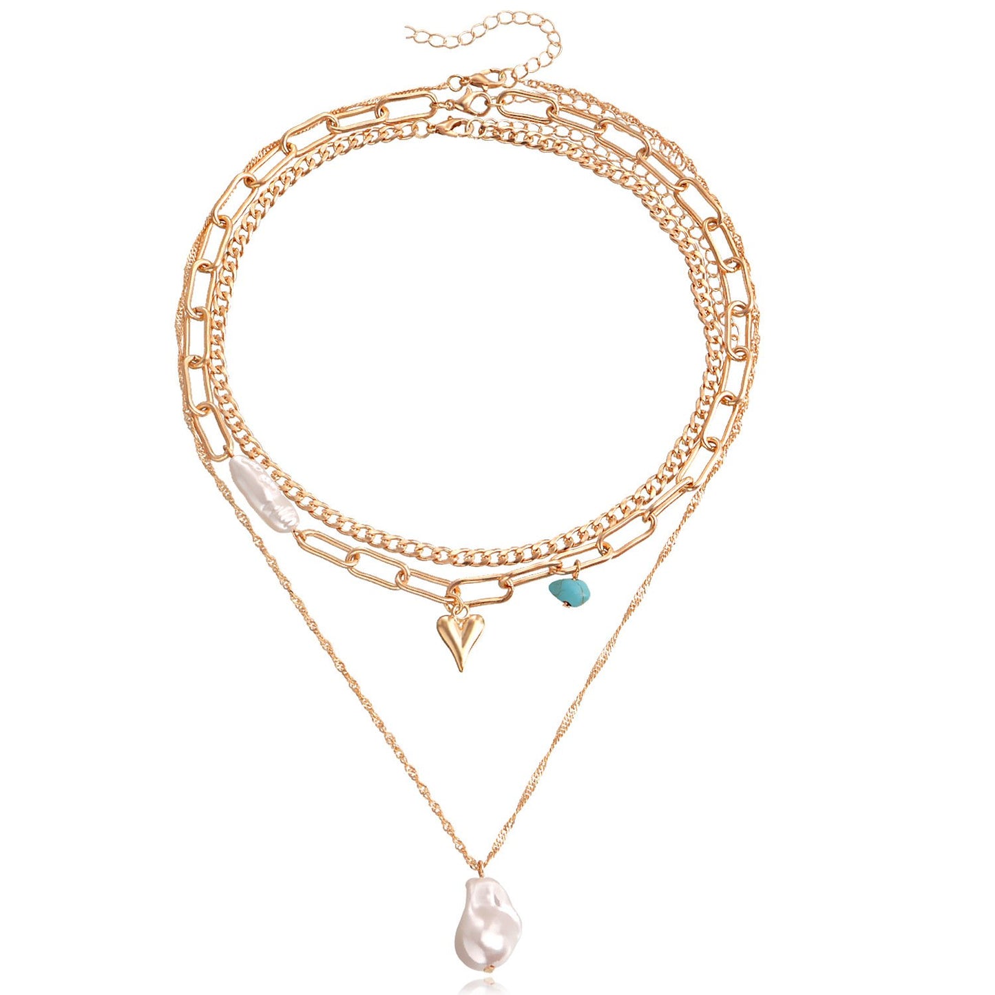 Jewelry trendy multi-layer special-shaped imitation pearl love pendant necklace female ins explosion
