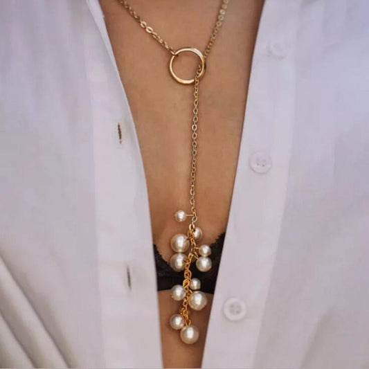 Sexy all-match size mix-and-match pearl long jewelry tassel pendant geometric ins alloy necklace female