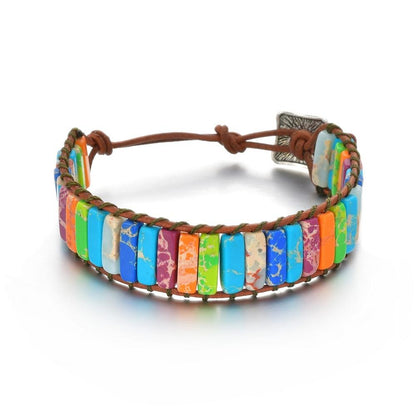 Colorful imperial stone woven single-layer leather bracelet creative ethnic simple bracelet