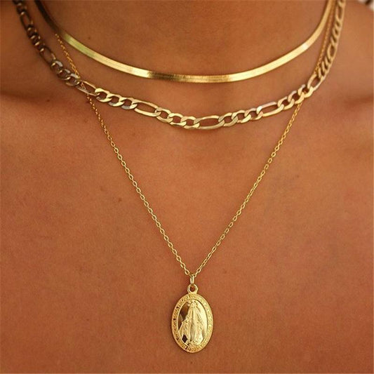 Fashion Sexy Simple Multi-Layer Jesus Pendant Versatile Clavicle Chain Three-Layer Women's Necklace Jewelry