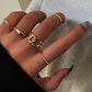 Retro five-piece open geometric ring ins cold joint ring set female