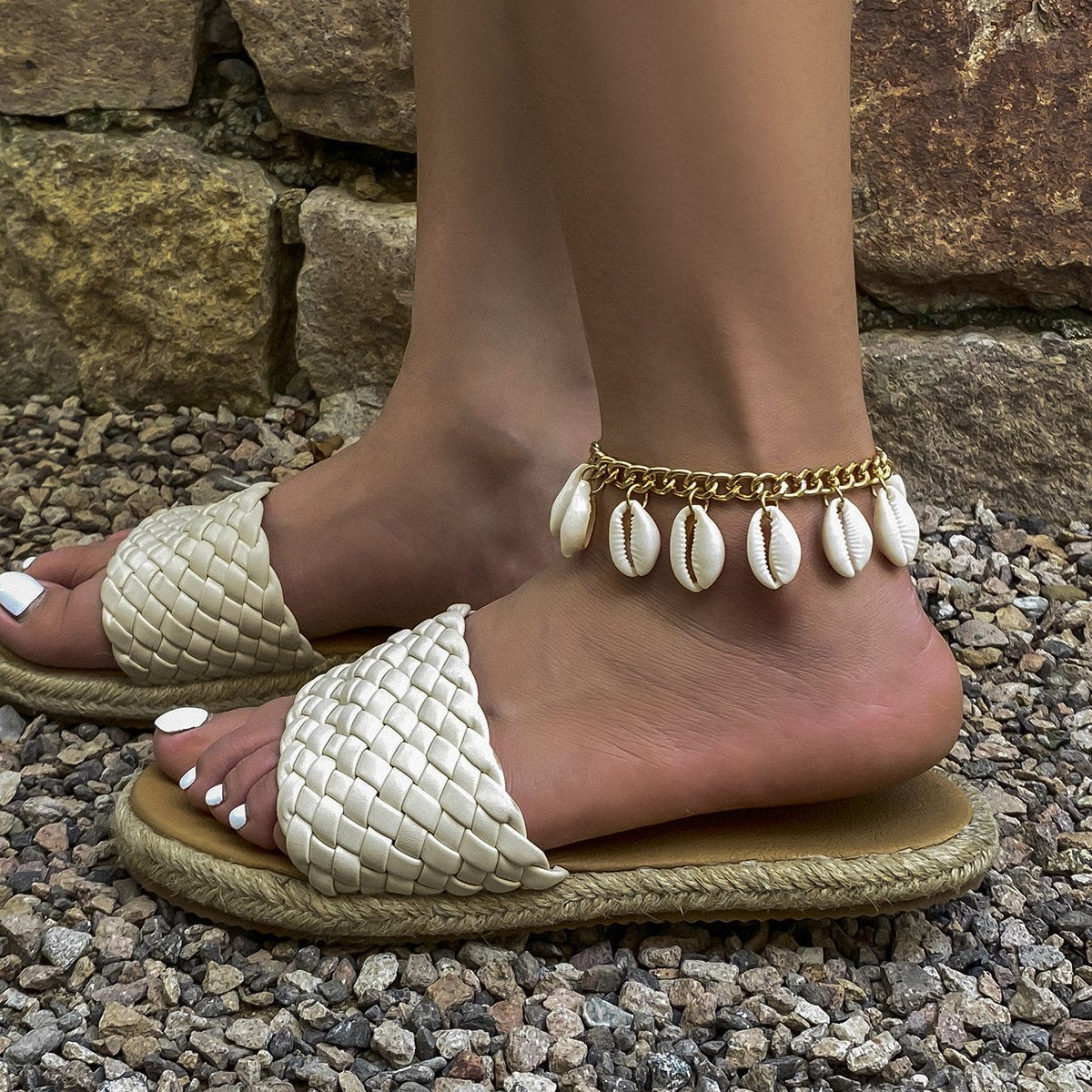 Geometric water drop shell anklet simple all-match foot decoration beach ethnic shell tassel anklet female