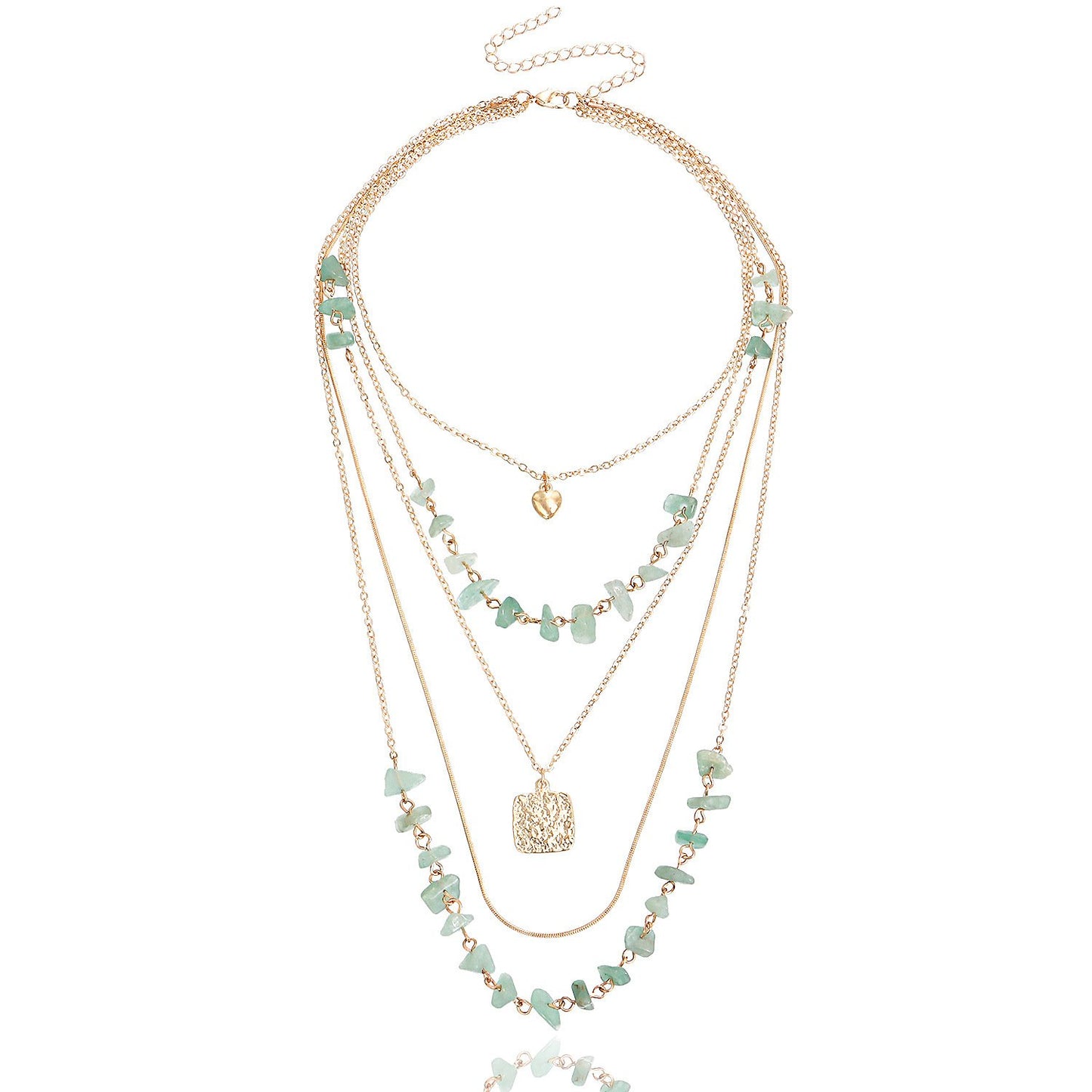 Jewelry retro stacked multi-layer small hole chain turquoise square piece mini love pendant necklace female